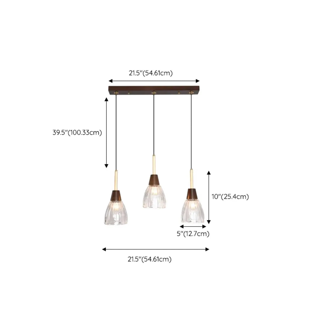 Suspension moderne en verre dôme pour îlot de cuisine, coloris noyer