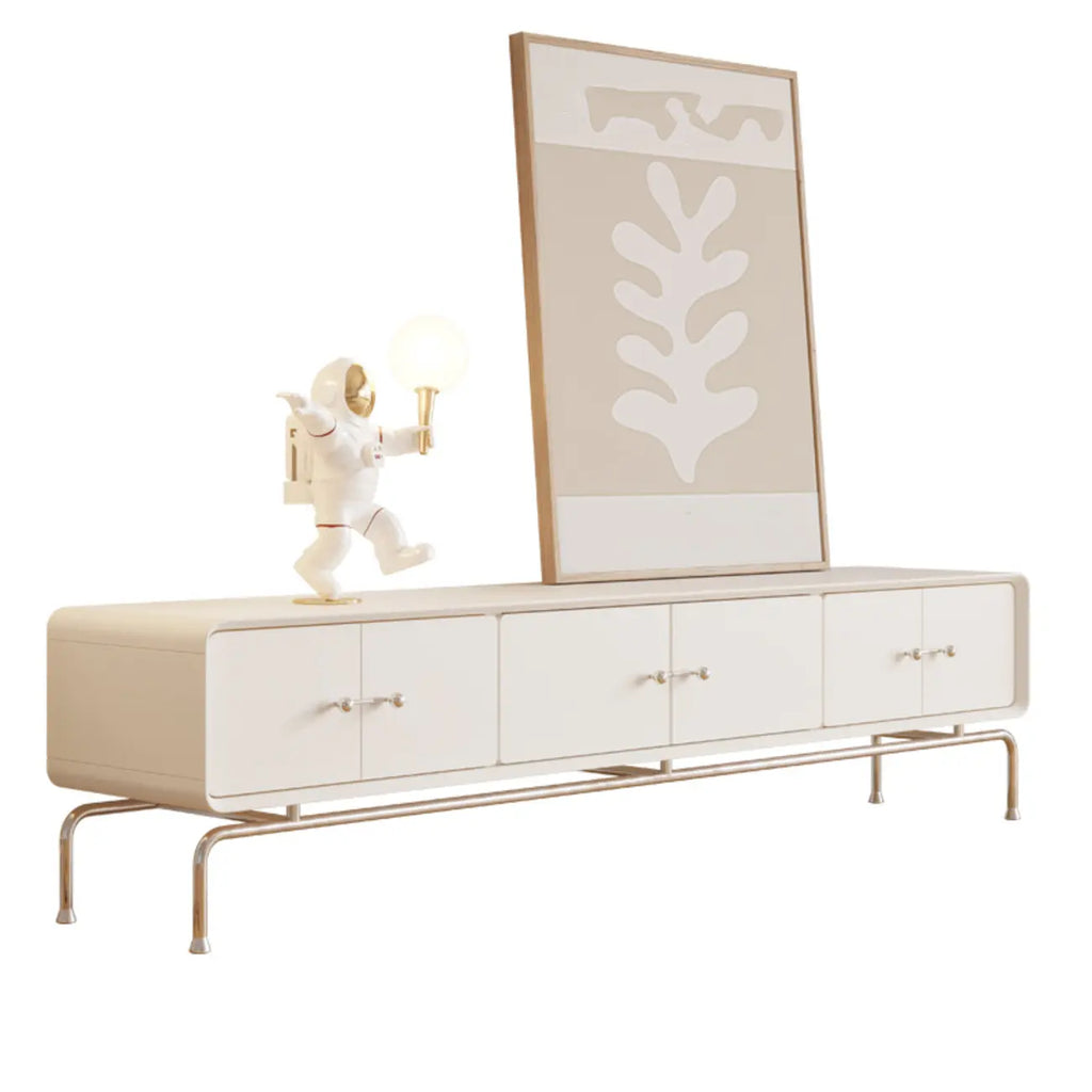 Meuble TV contemporain en bois blanc avec tiroirs et armoire