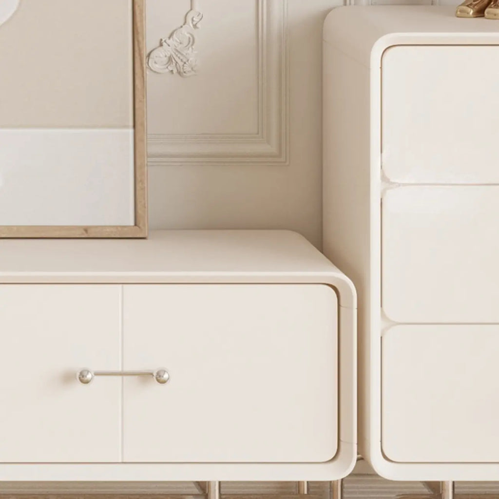 Meuble TV contemporain en bois blanc avec tiroirs et armoire