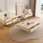 Meuble TV contemporain en bois blanc avec tiroirs et armoire