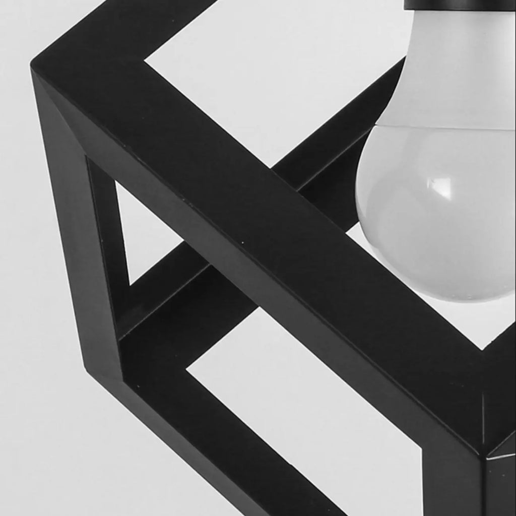 Suspension géométrique industrielle en métal noir pour îlot de lumière