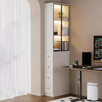 Armoire de rangement moderne en bois blanc et vitres avec 4 tiroirs