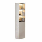 Armoire de rangement moderne en bois blanc et vitres avec 4 tiroirs
