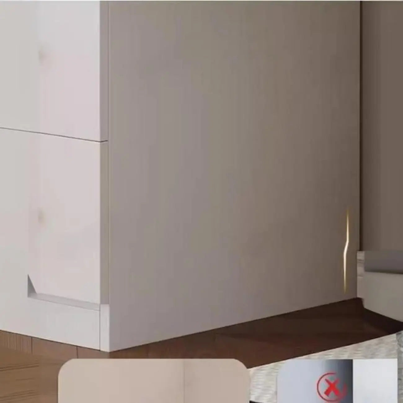 Armoire de rangement moderne en bois blanc et vitres avec 4 tiroirs