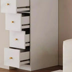 Armoire de rangement moderne en bois blanc et vitres avec 4 tiroirs