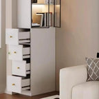 Armoire de rangement moderne en bois blanc et vitres avec 4 tiroirs