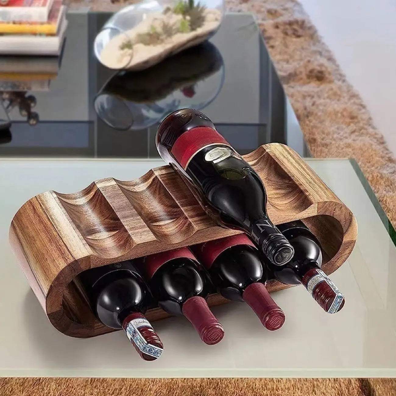 Casier à vin empilable en bois brun de forme elliptique, pour 8 bouteilles