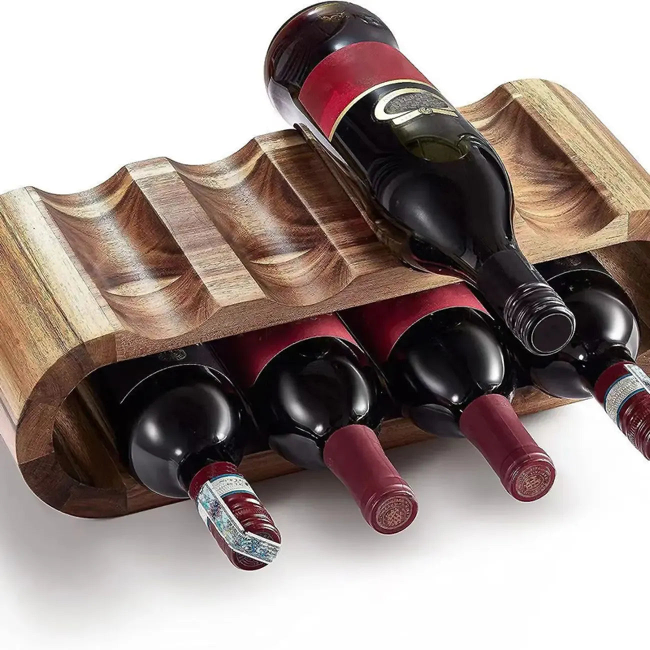 Casier à vin empilable en bois brun de forme elliptique, pour 8 bouteilles