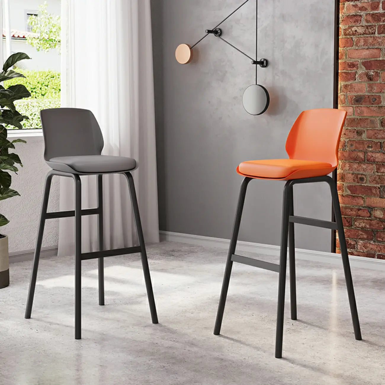 Tabouret de bar minimaliste en métal rembourré, hauteur comptoir