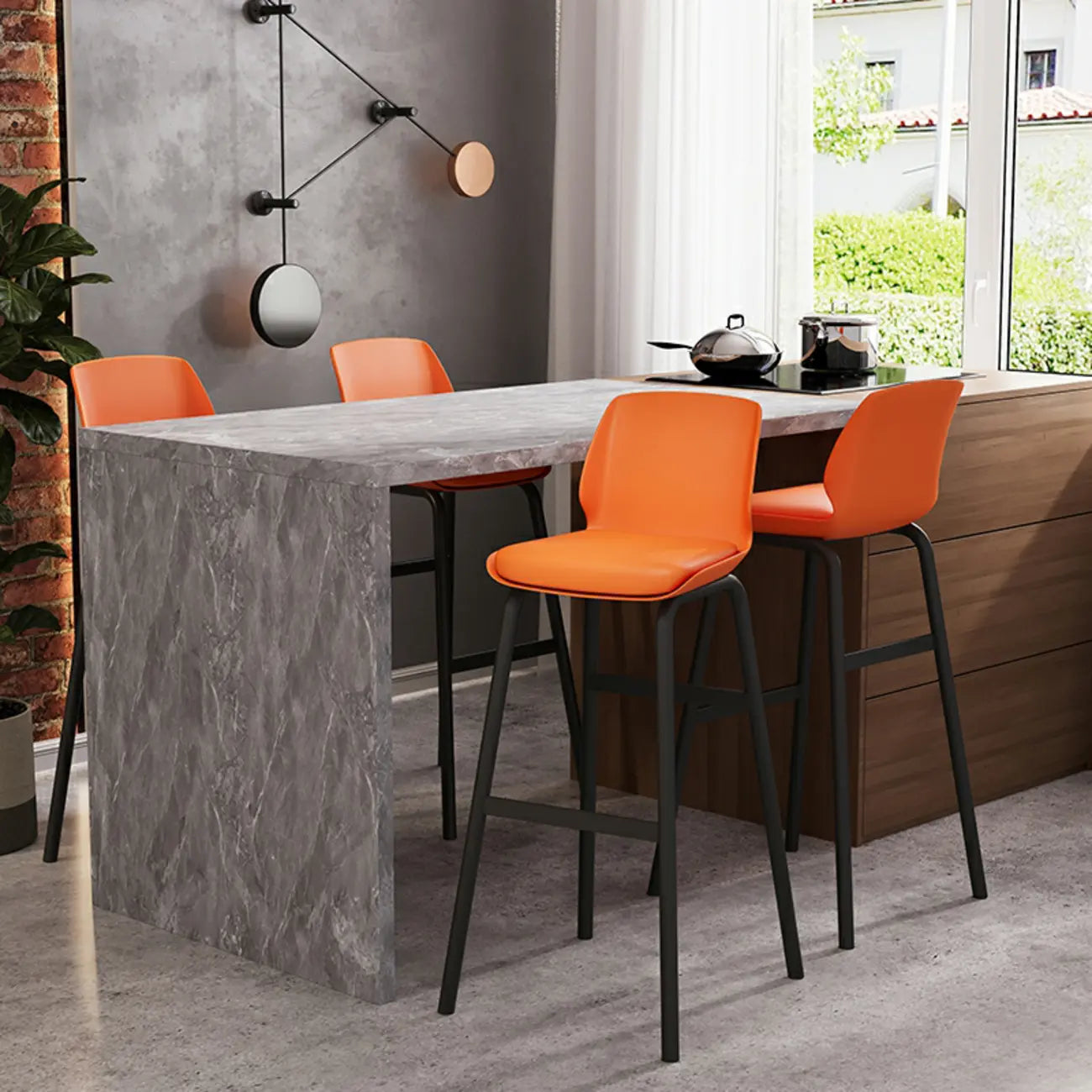 Tabouret de bar minimaliste en métal rembourré, hauteur comptoir