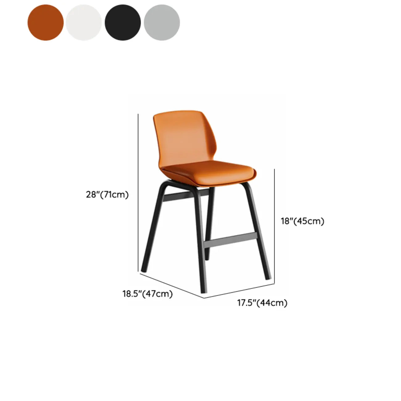 Tabouret de bar minimaliste en métal rembourré, hauteur comptoir