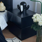 Table de chevet minimaliste à 2 tiroirs en bois noir brillant