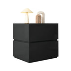 Table de chevet minimaliste à 2 tiroirs en bois noir brillant