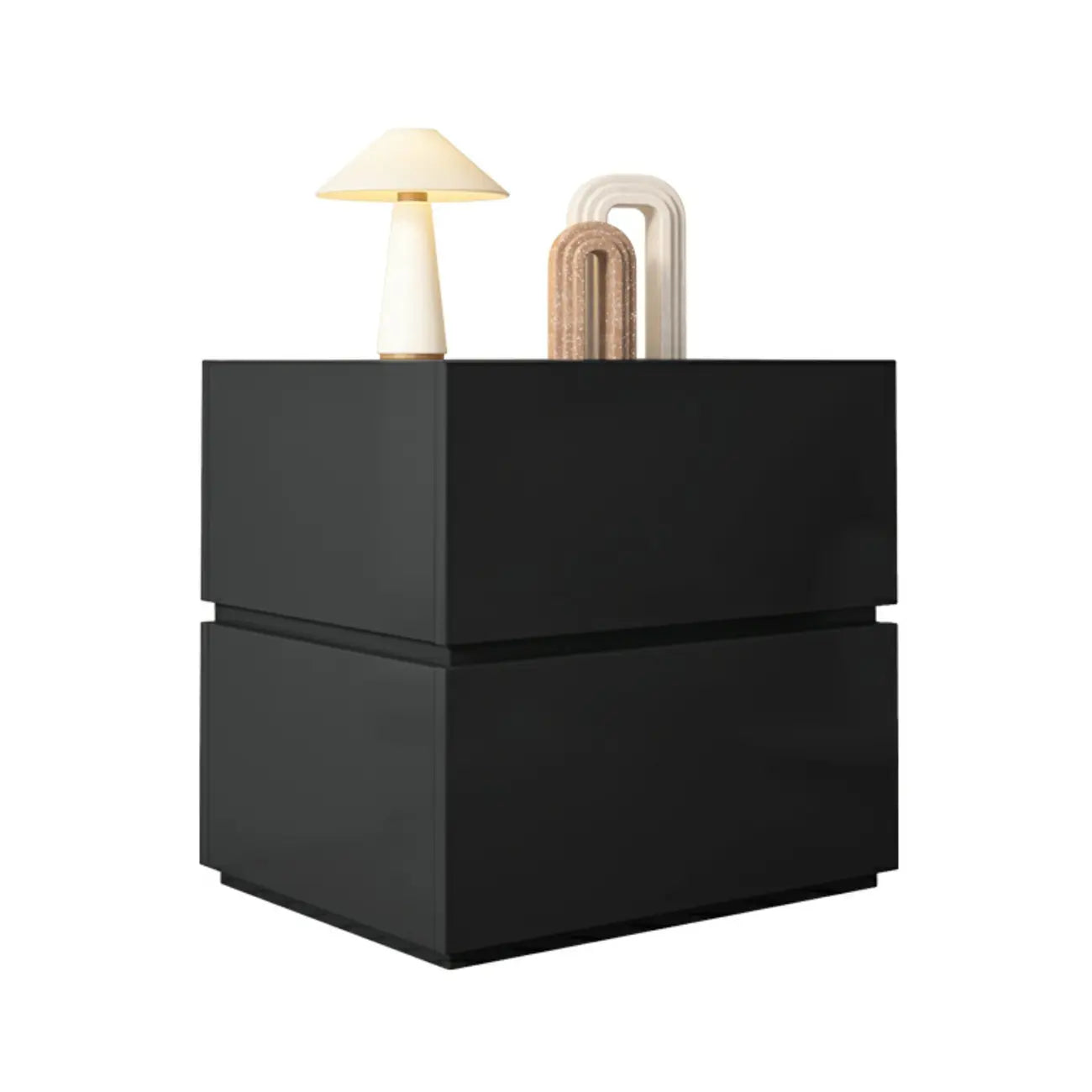 Table de chevet minimaliste à 2 tiroirs en bois noir brillant