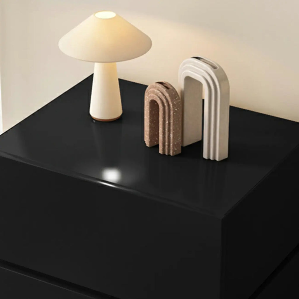 Table de chevet minimaliste à 2 tiroirs en bois noir brillant