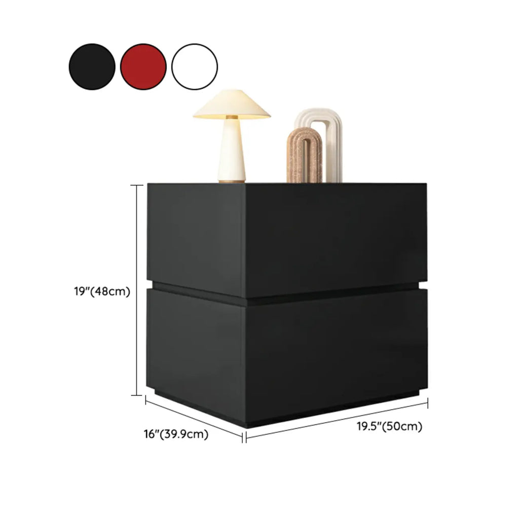 Table de chevet minimaliste à 2 tiroirs en bois noir brillant