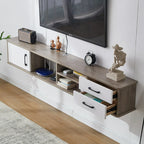 Mobile TV sospeso con 59 cassetti e ripiani aperti in legno grigio