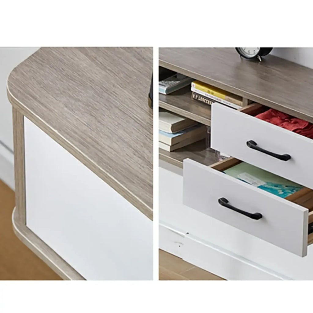 Mobile TV sospeso con 59 cassetti e ripiani aperti in legno grigio