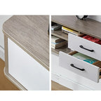 Mobile TV sospeso con 59 cassetti e ripiani aperti in legno grigio