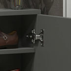 Meuble à chaussures étroit à 3 niveaux en bois gris foncé avec façade rabattable