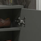 Meuble à chaussures étroit à 3 niveaux en bois gris foncé avec façade rabattable