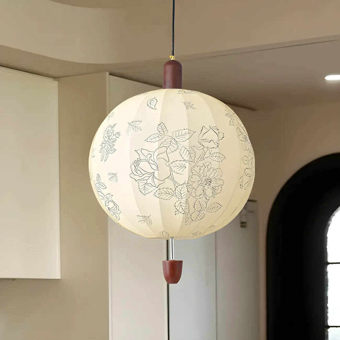 Lustre géométrique élégant en tissu beige à motif floral