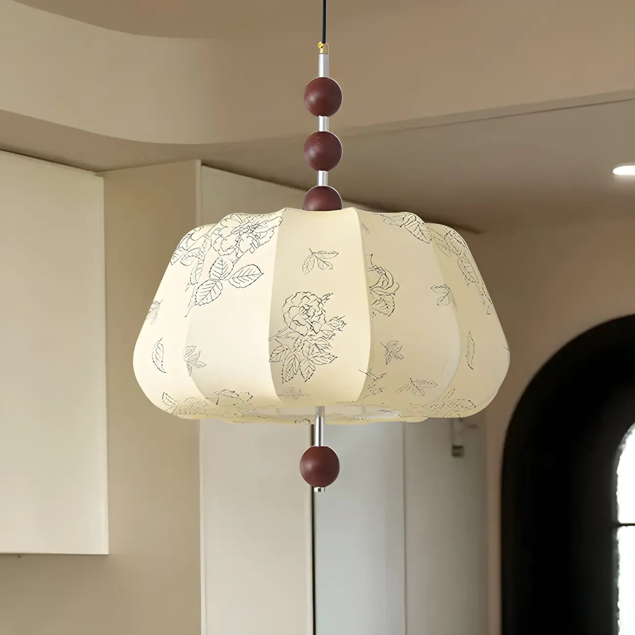 Lustre géométrique élégant en tissu beige à motif floral