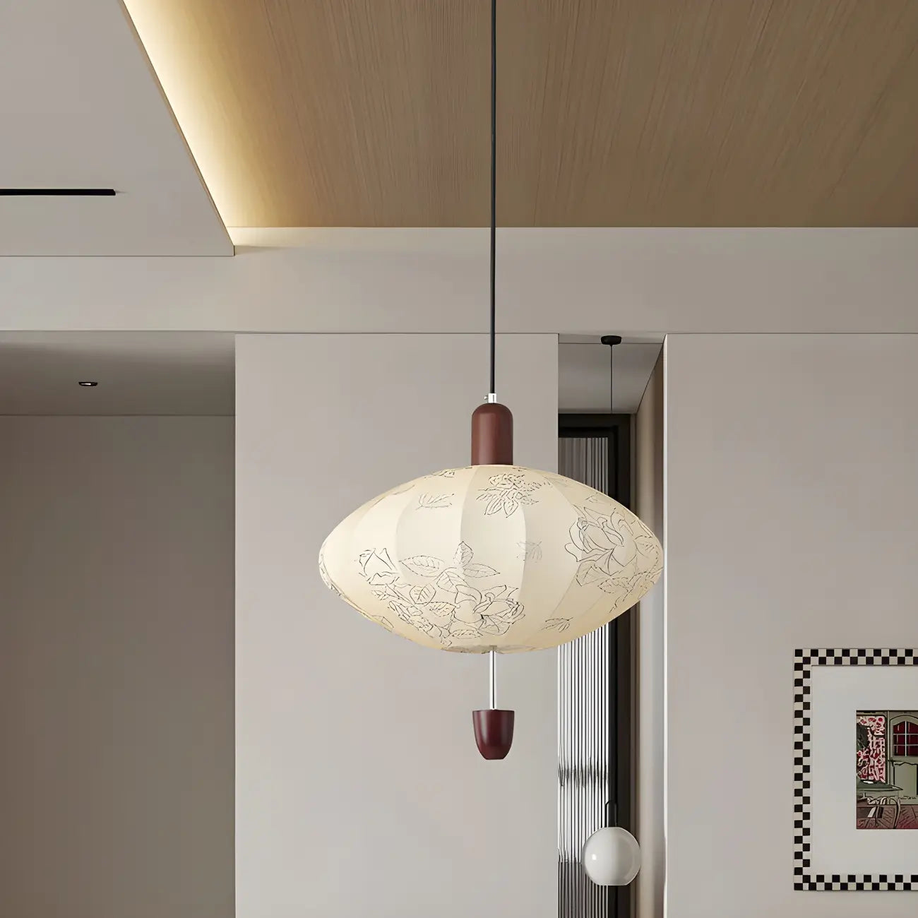 Lustre géométrique élégant en tissu beige à motif floral