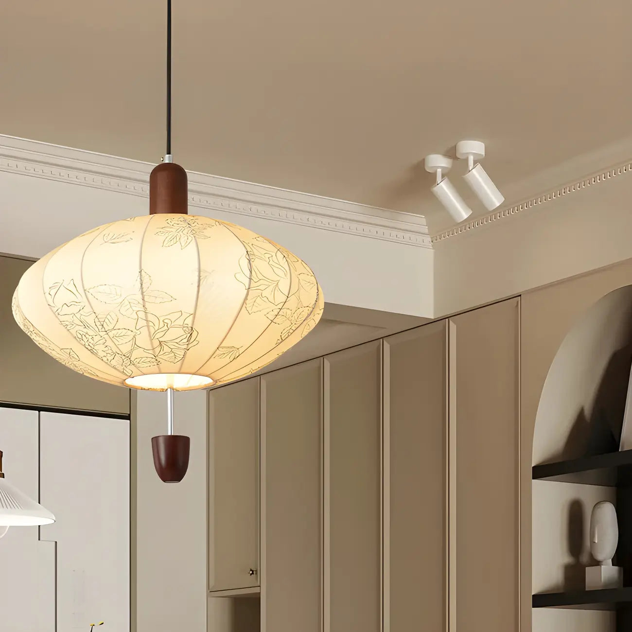 Lustre géométrique élégant en tissu beige à motif floral
