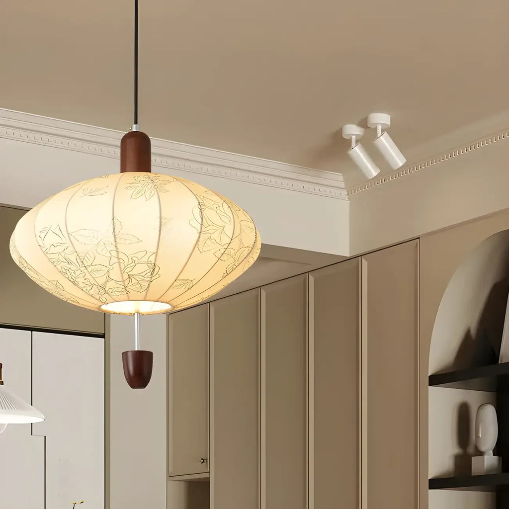 Lustre géométrique élégant en tissu beige à motif floral