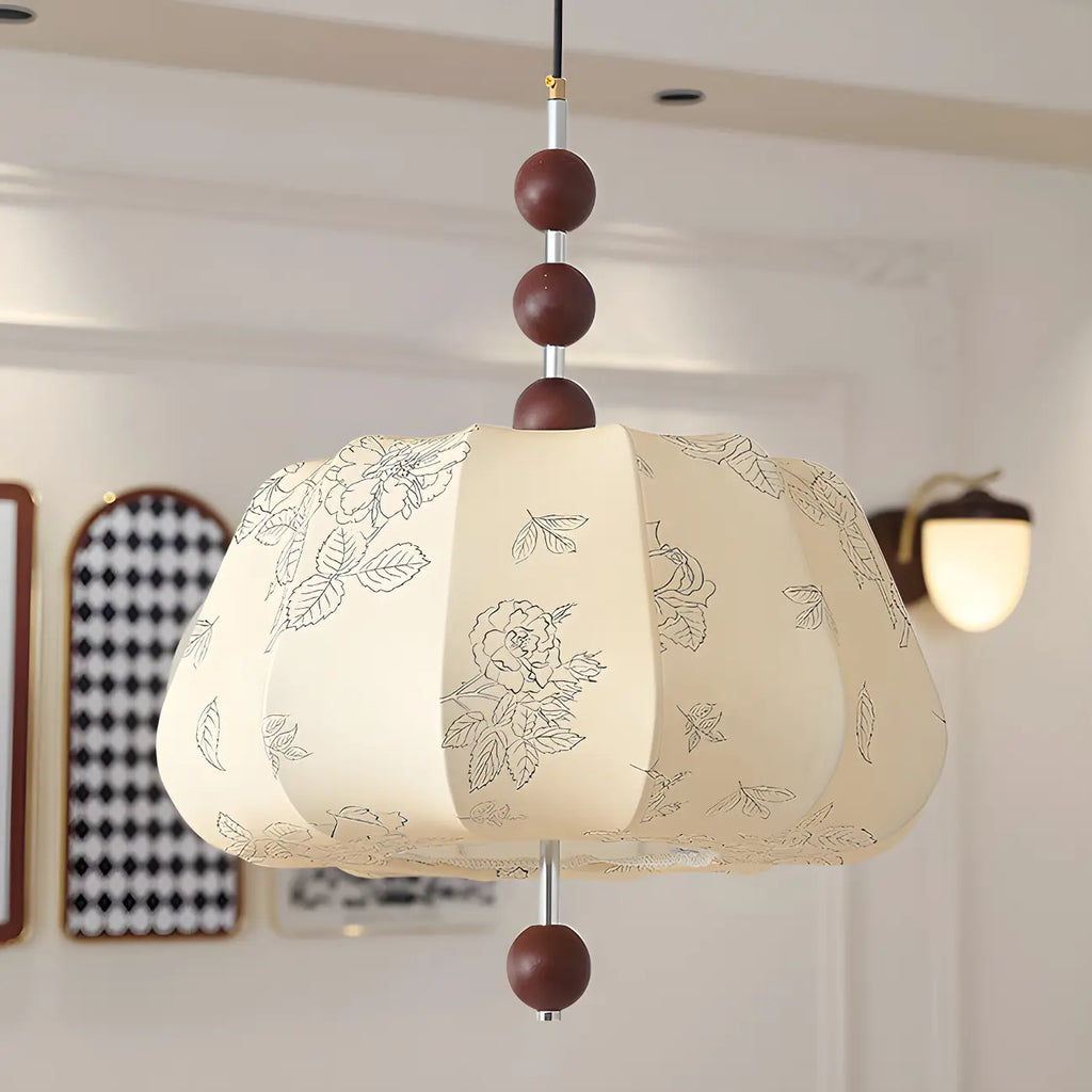 Lustre géométrique élégant en tissu beige à motif floral