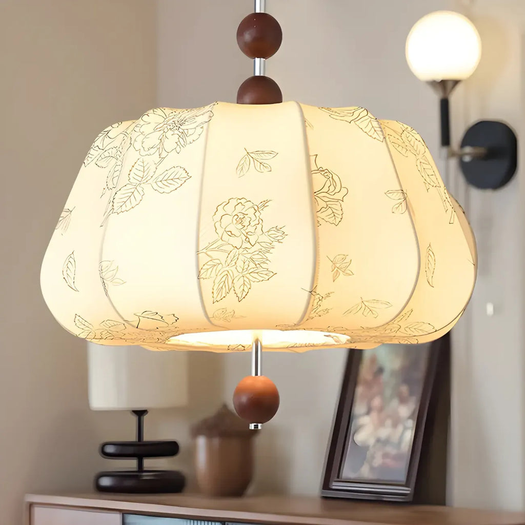Lustre géométrique élégant en tissu beige à motif floral