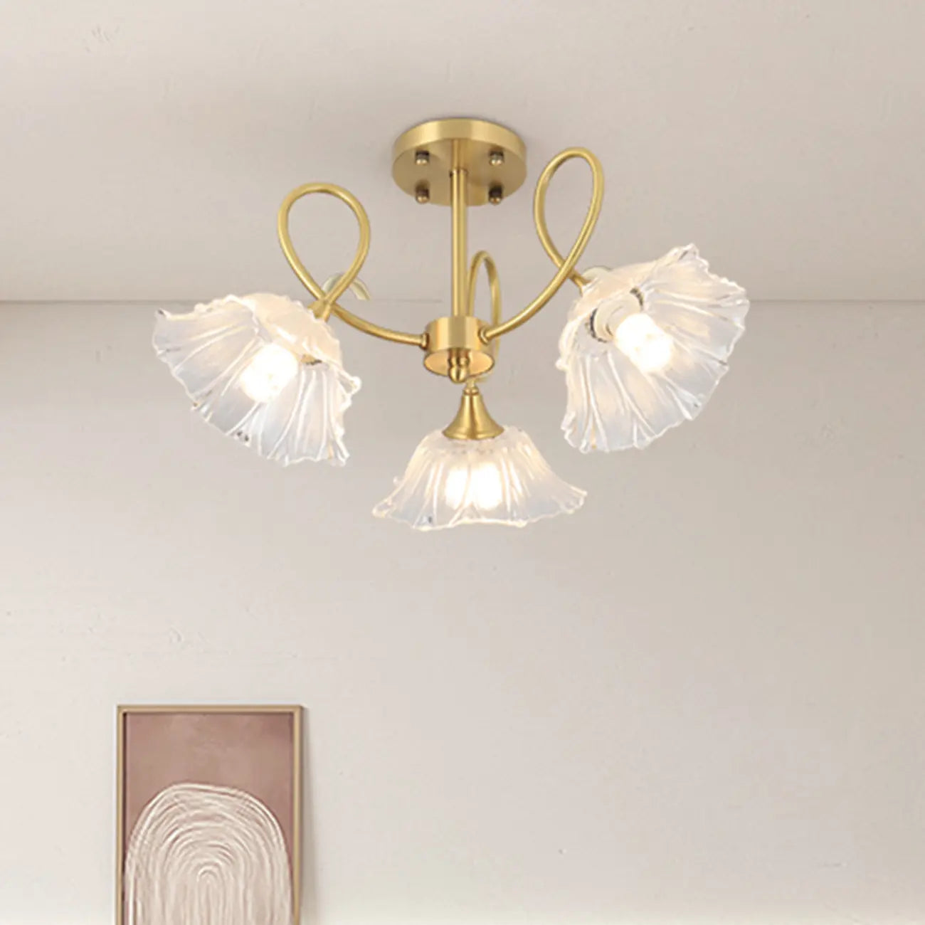 Plafonnier semi-encastré moderne doré en forme de fleur avec 3 lumières