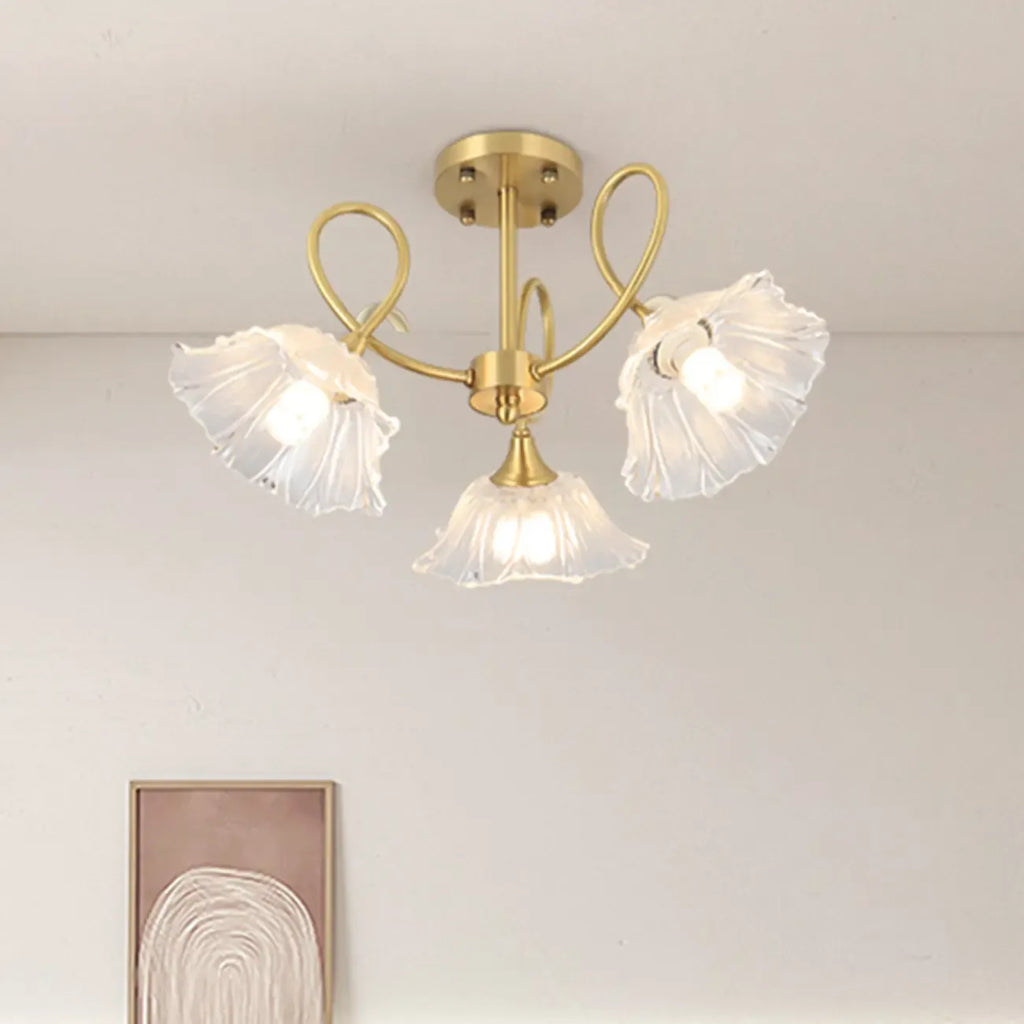 Plafonnier semi-encastré moderne doré en forme de fleur avec 3 lumières
