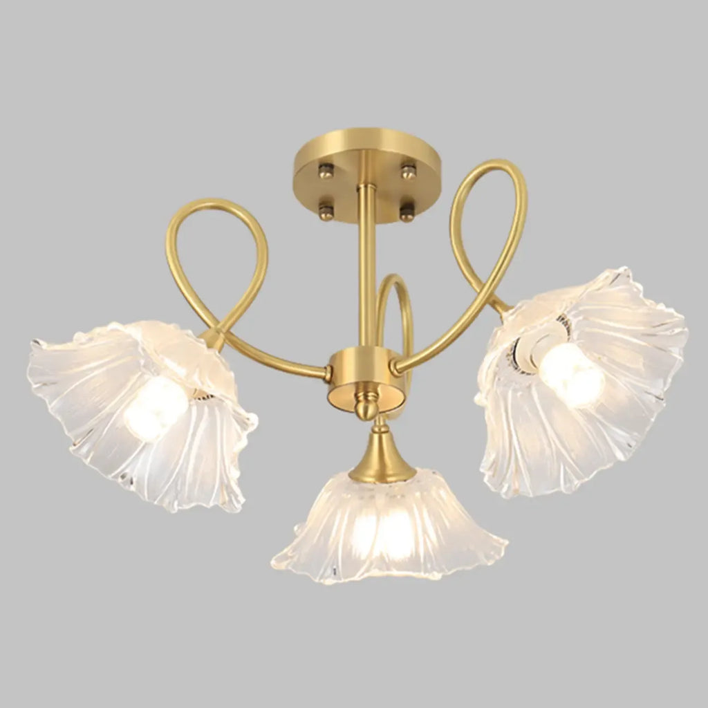 Plafonnier semi-encastré moderne doré en forme de fleur avec 3 lumières