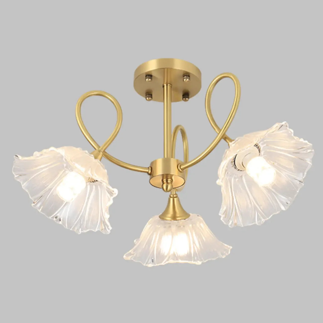 Plafonnier semi-encastré moderne doré en forme de fleur avec 3 lumières
