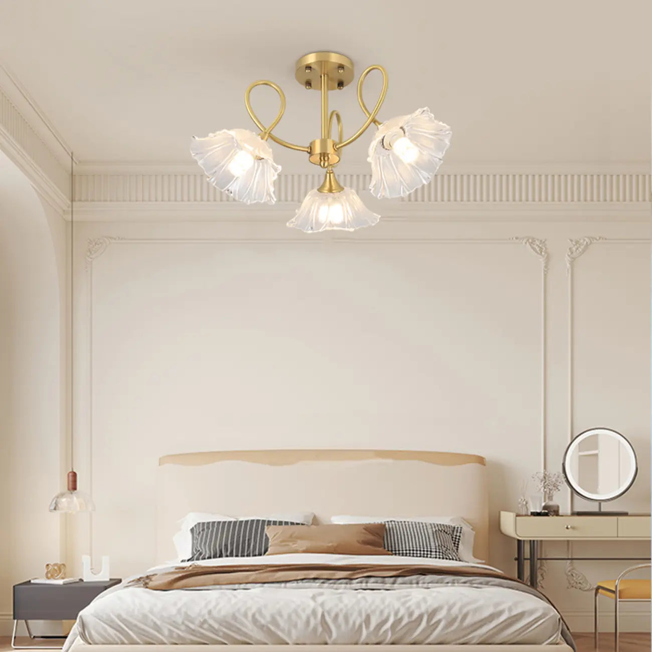 Plafonnier semi-encastré moderne doré en forme de fleur avec 3 lumières