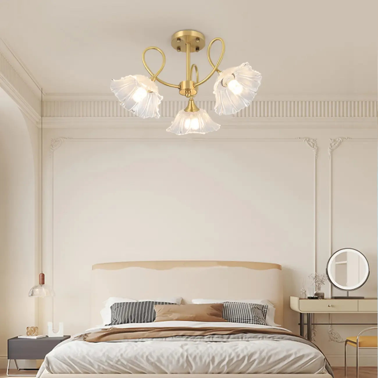 Plafonnier semi-encastré moderne doré en forme de fleur avec 3 lumières