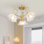 Plafonnier semi-encastré moderne doré en forme de fleur avec 3 lumières