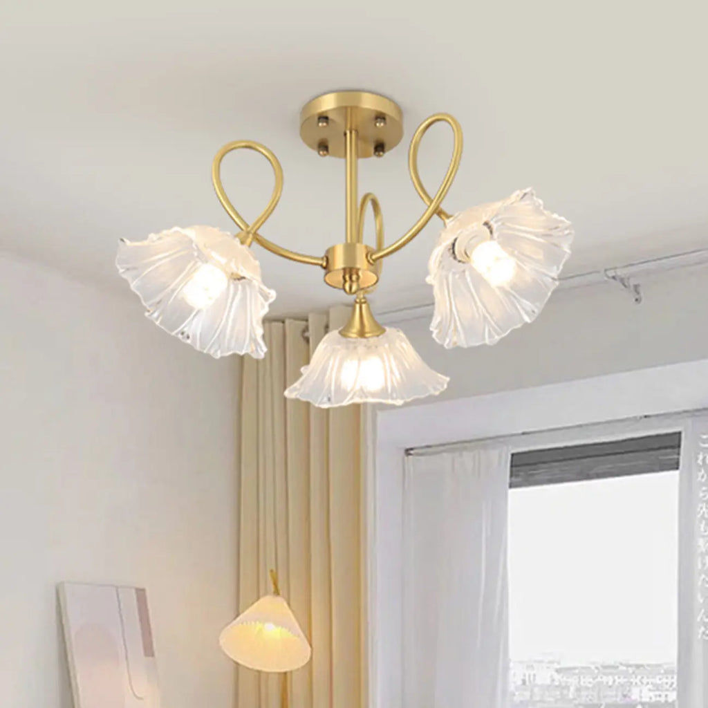 Plafonnier semi-encastré moderne doré en forme de fleur avec 3 lumières