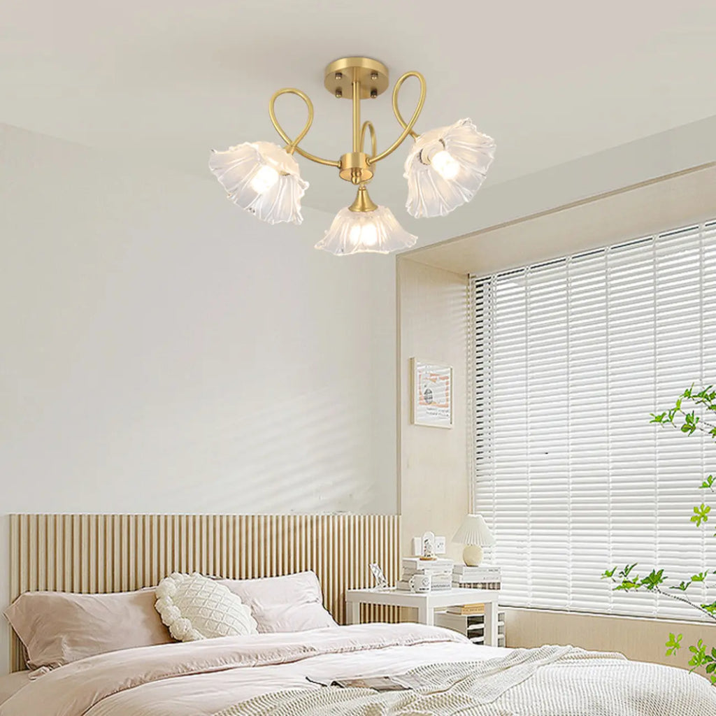 Plafonnier semi-encastré moderne doré en forme de fleur avec 3 lumières