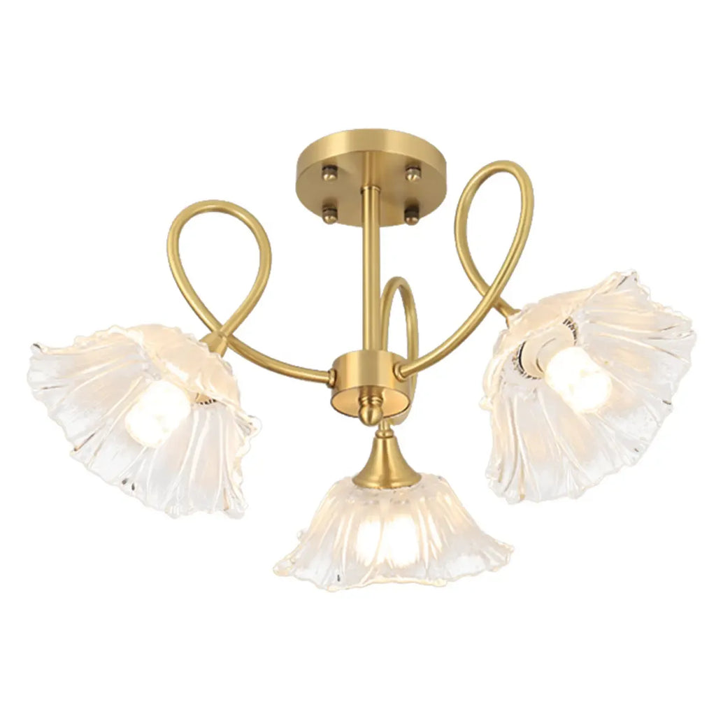Plafonnier semi-encastré moderne doré en forme de fleur avec 3 lumières