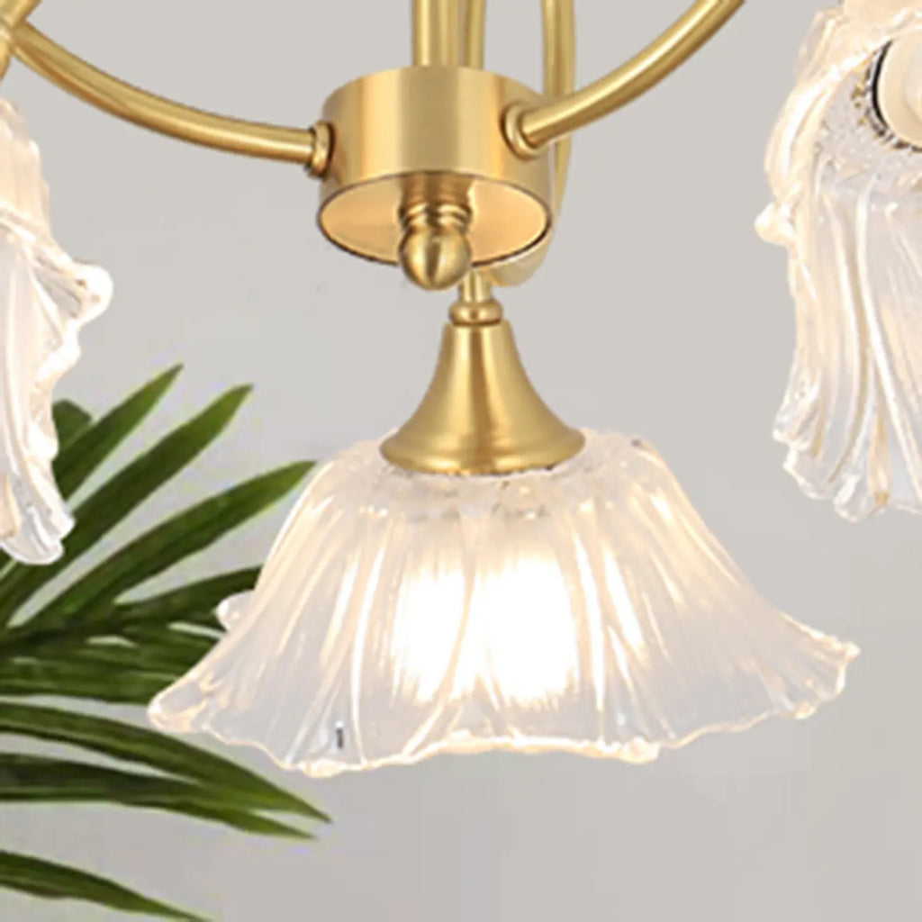 Plafonnier semi-encastré moderne doré en forme de fleur avec 3 lumières