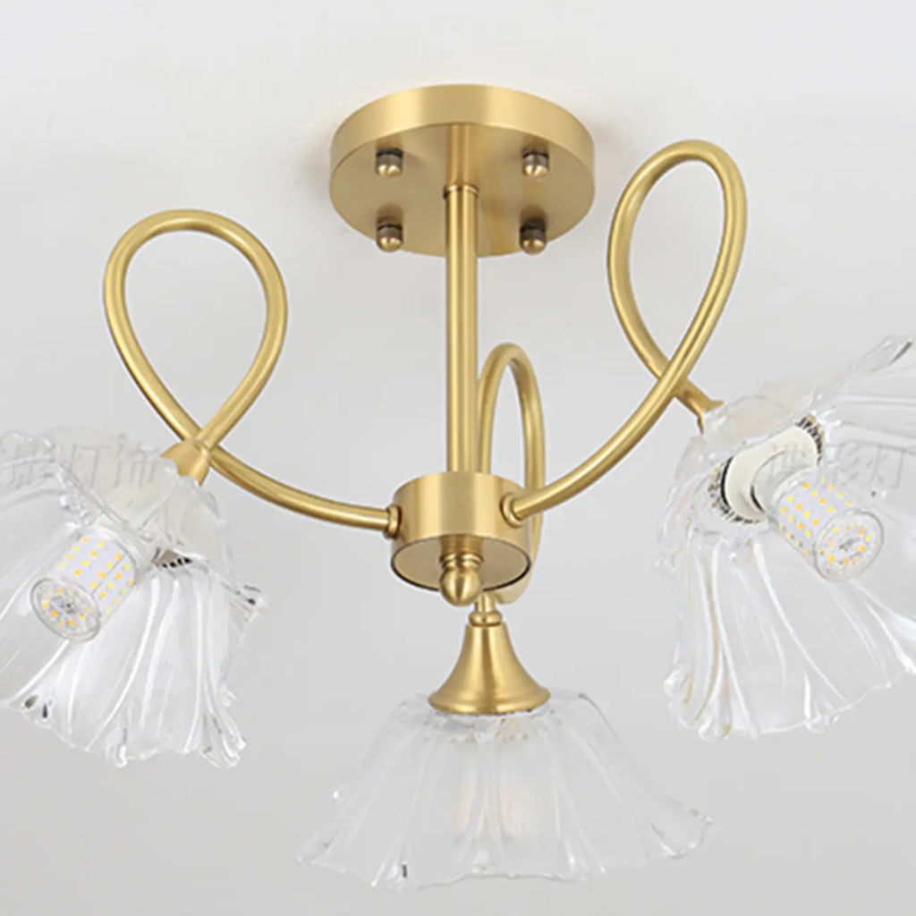 Plafonnier semi-encastré moderne doré en forme de fleur avec 3 lumières