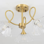 Plafonnier semi-encastré moderne doré en forme de fleur avec 3 lumières