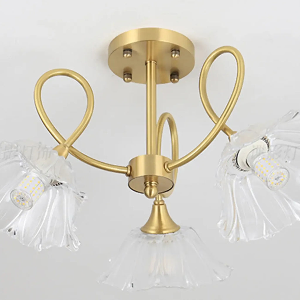 Plafonnier semi-encastré moderne doré en forme de fleur avec 3 lumières