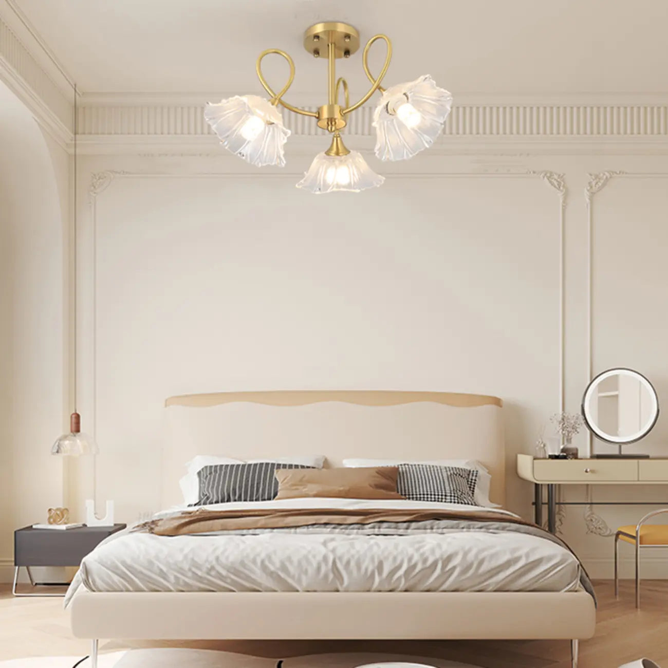 Plafonnier semi-encastré moderne doré en forme de fleur avec 3 lumières