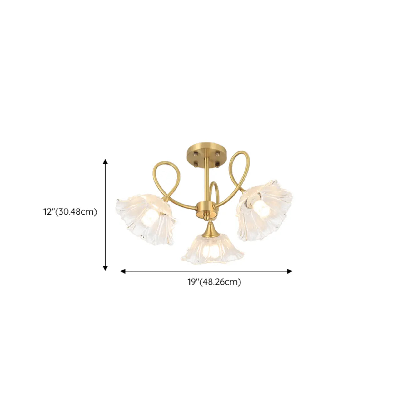 Plafonnier semi-encastré moderne doré en forme de fleur avec 3 lumières
