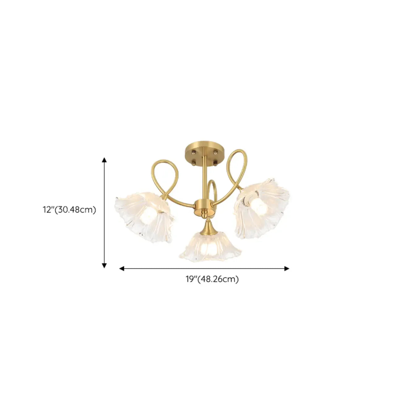Plafonnier semi-encastré moderne doré en forme de fleur avec 3 lumières