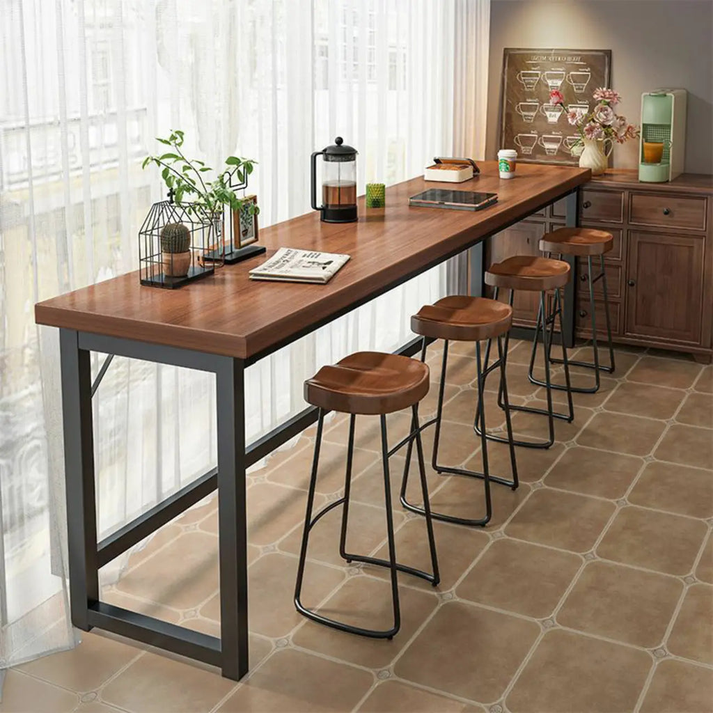 Tables de bar modernes à plateau fixe, structure en bois brun et métal